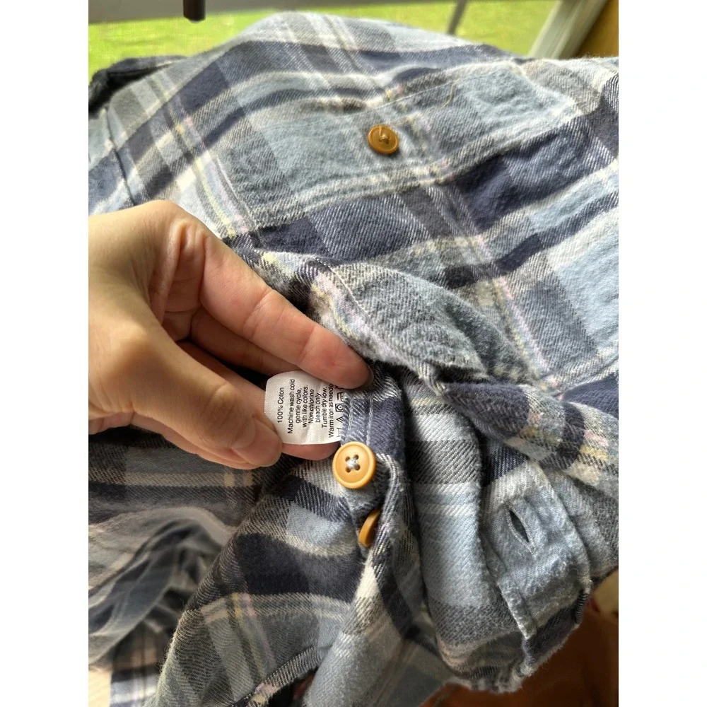 J. Crew Mens Slim Fit Flannel Plaid Button Down Shirt Blue White Cotton Large